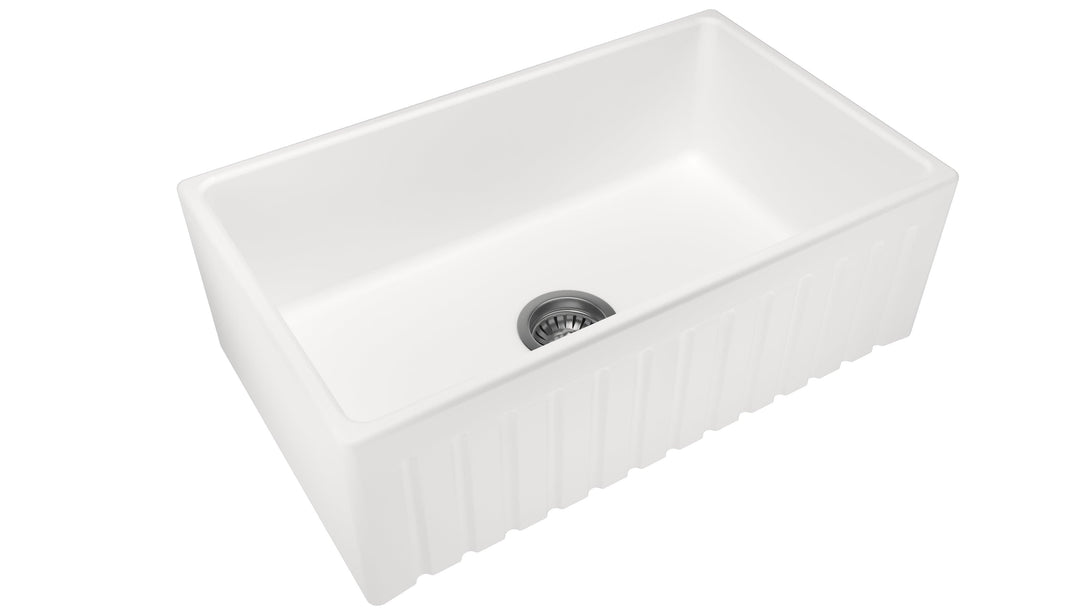 30" Fine Fireclay Apron Front Farmhouse Reversible Single Bowl Kitchen Sink in Glossy White - BURLY FINE FIRECLAY SINKS