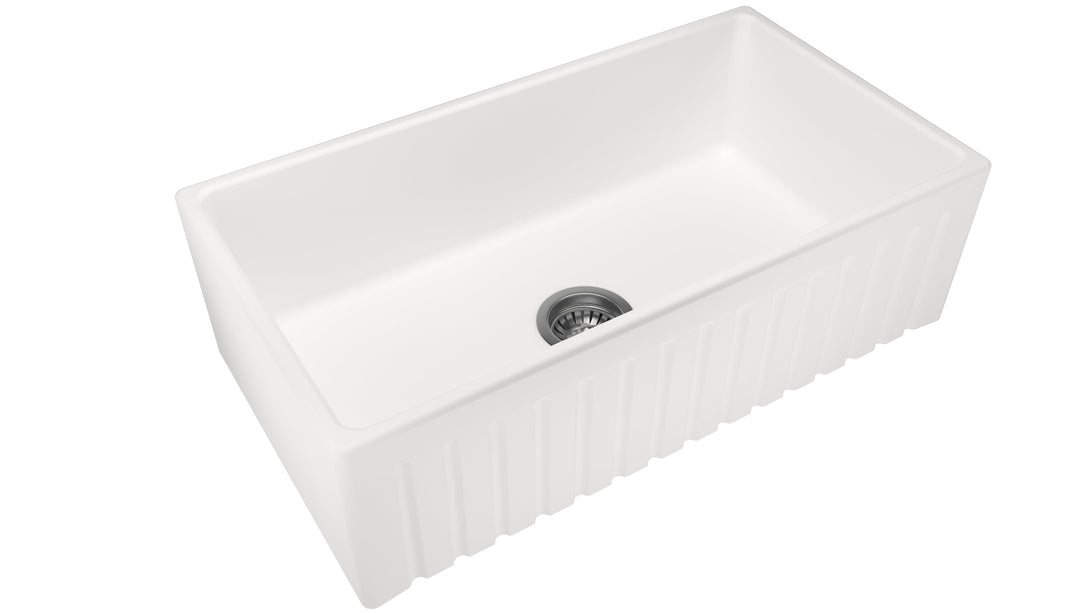 33" Fine Fireclay Apron Front Farmhouse Reversible Single Bowl Kitchen Sink in Glossy White - BURLY FINE FIRECLAY SINKS