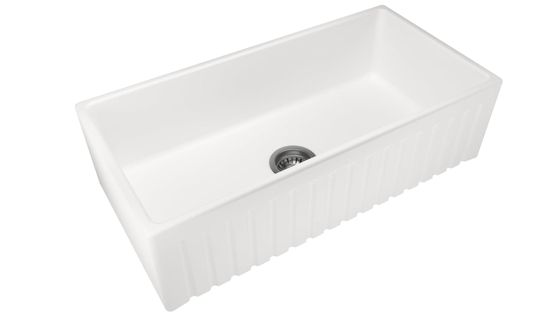 36" Fine Fireclay Apron Front Farmhouse Reversible Single Bowl Kitchen Sink in Glossy White - BURLY FINE FIRECLAY SINKS