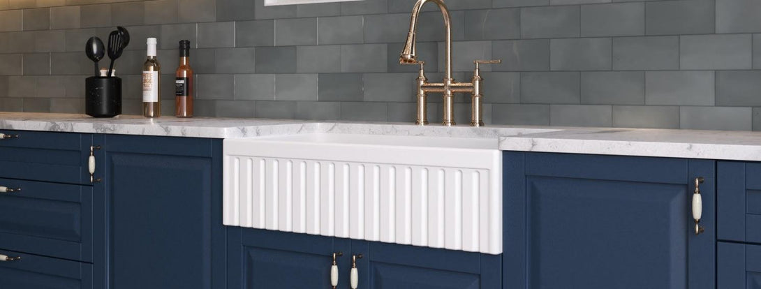 33" Fine Fireclay Apron Front Farmhouse Single Bowl Kitchen Sink in Gloss White - Reversible | BS331810SBR - BURLY FINE FIRECLAY SINKS